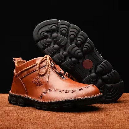 Mens Hand Stitching Non-Slip Soft Sole Genuine Leather Ankle Chukka Boots